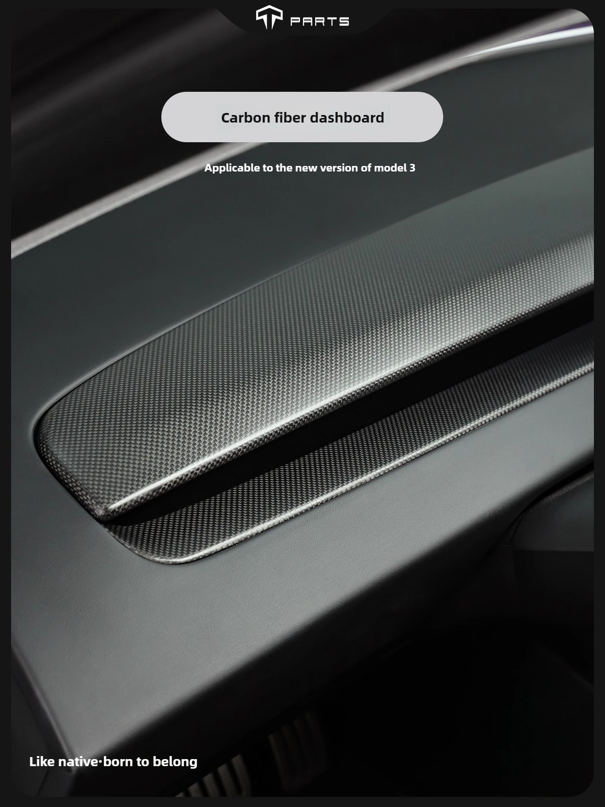 TPARTS is suitable for Tesla's new version of Model 3 carbon fiber dashboard panel trim modified real carbon accessories