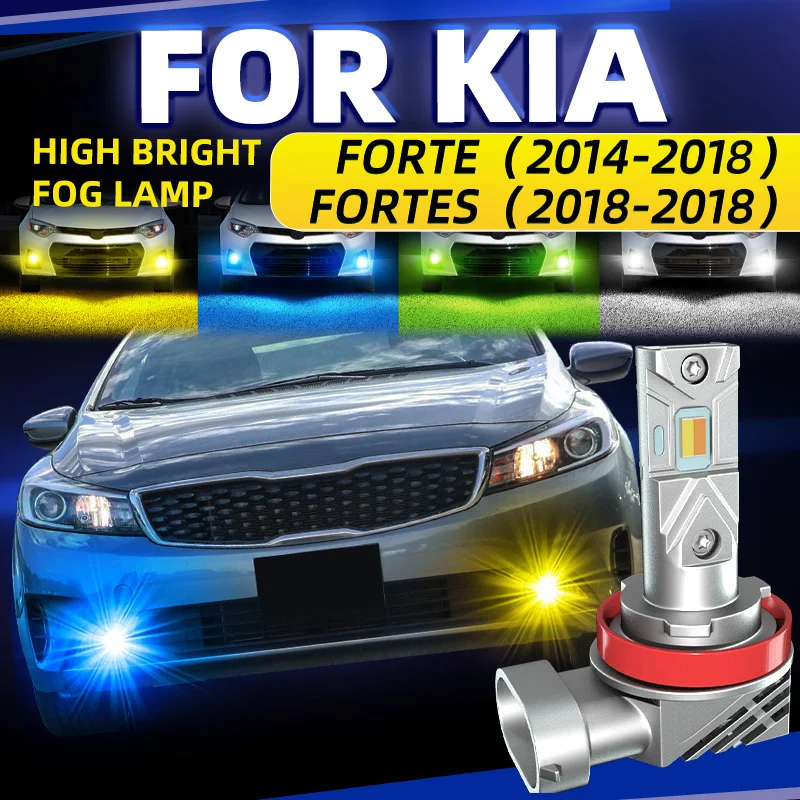 2pcs Car LED Front Fog Lights Bulbs Dual Colors Switchback White Yellow Lamps For Kia Forte Fortes 2014 2015 2016 2017 2018