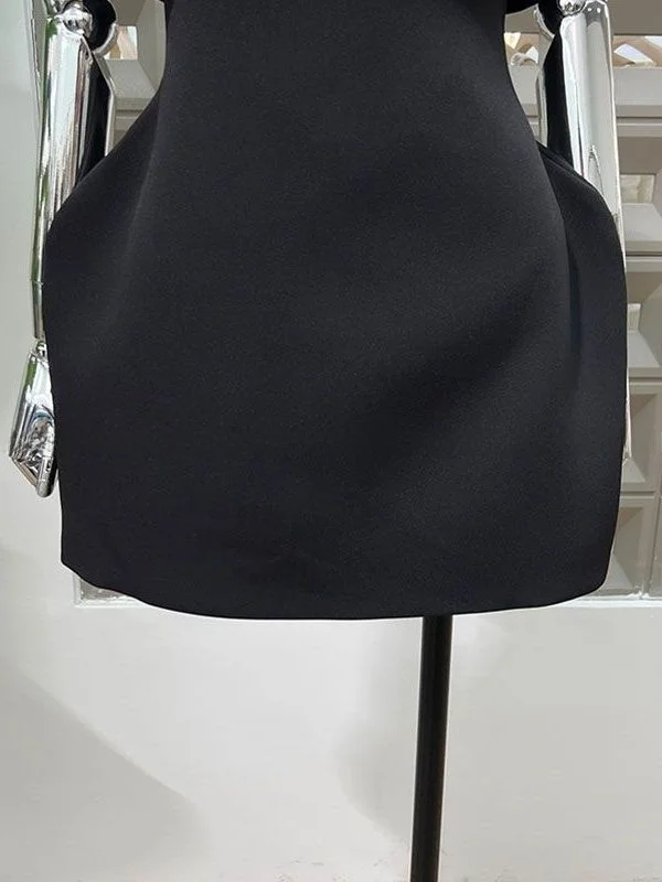 Slimming Hourglass Waist Cinched Dress British Style Party 2025 New Black Unique Simple Style Long Sleeve H-Shape Commute