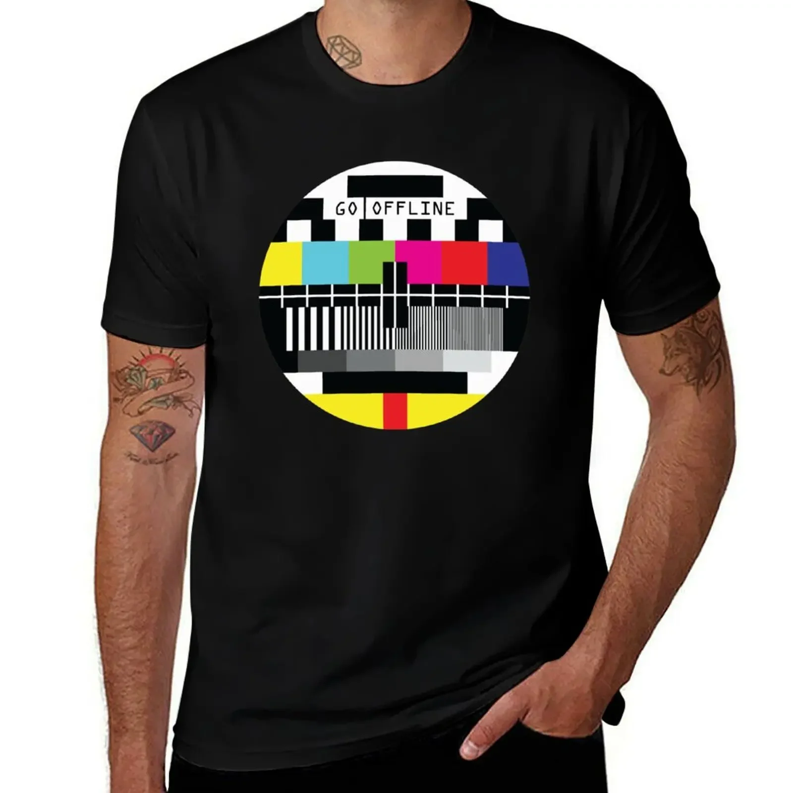 Go Offline Old TV test card35png T-Shirt oversizeds Blouse Men's cotton t-shirt