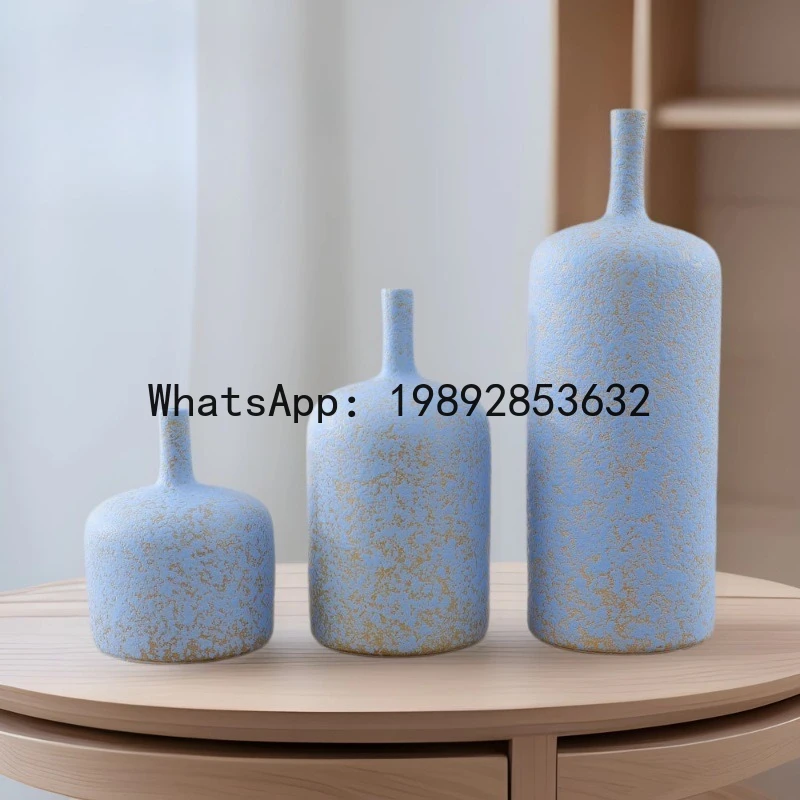Ceramic Vase Blue Retro Earthenware Jars Flower Vase Coarse Pottery Flower Arrangement Accessories Home Decoration