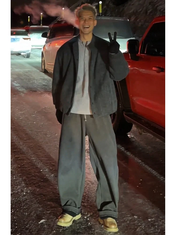 

Мужские спортивные брюки Deep ey Fce с прямым кроем и подкладкой, повседневные, свободного кроя, для осени и зимы, широкие штаны