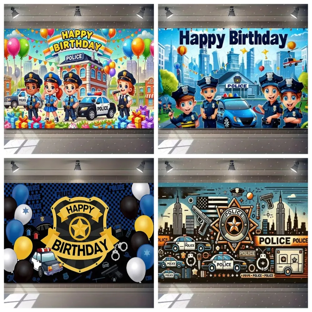 

Cartoon police dream themed birthday party shooting background, children's birthday party decoration photography studio Backdrop