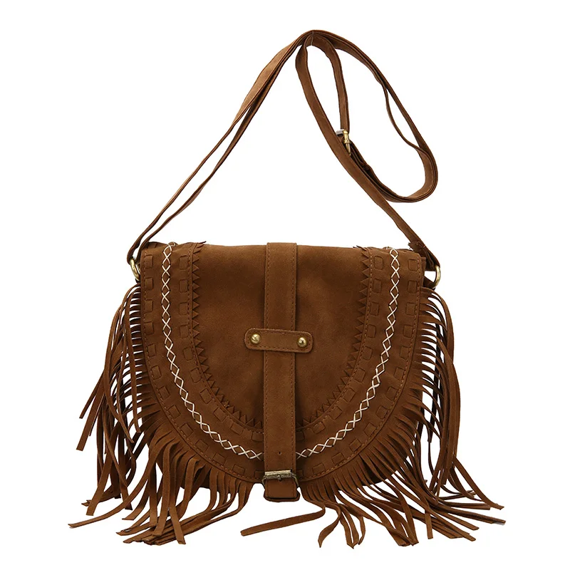 Women\'s Bags on Sale 2023 High Quality Fashion Retro  Suede Tassel  Womens Shoulder Crossbody Messenger Bag Tassel Boho