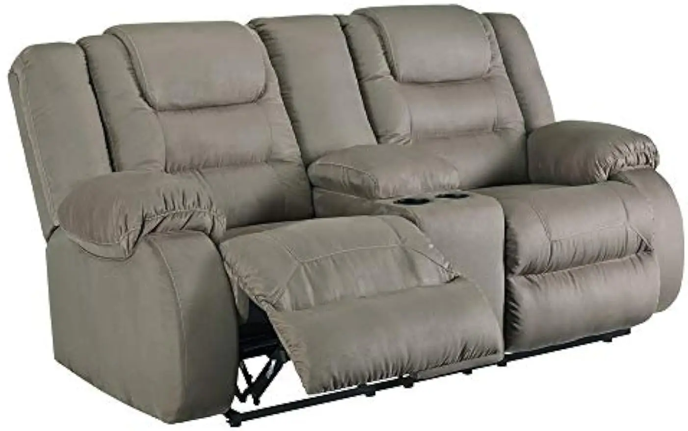 Design by Ashley McCade Contemporary Manual Pull Tab Reclining Loveseat with Center Console, Gray