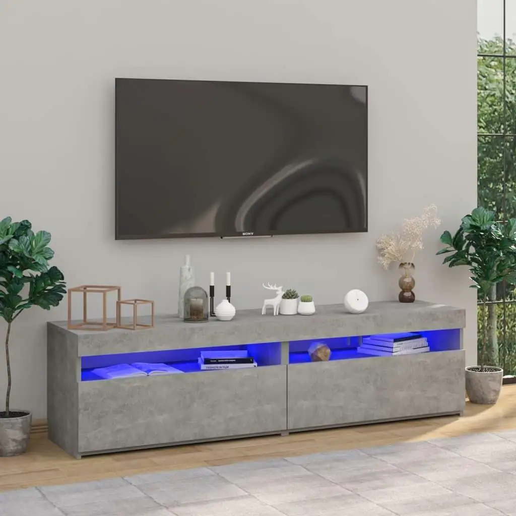 Modern Concrete Grey LED TV Cabinets Set of 2 - 75x35x40 cm Stylish Storage Solutions