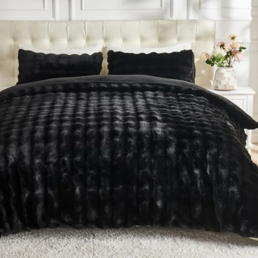 

Fluffy Comforter Cover Set-Rabbit Fluff Faux Fur Duvet Cover Size Plush Fuzzy Furry Bedding Sets 3Pieces 1 Duvet Cover and 2 Pi