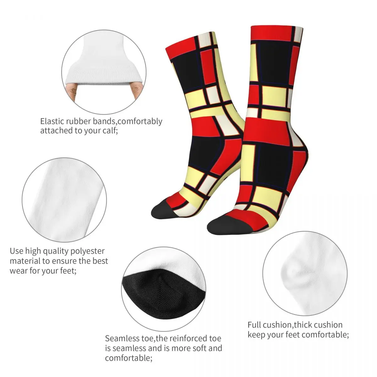 Autumn Winter Hip-hop Women Men Mondrian Glitch Socks Minimalist Geometric Breathable Crew Socks