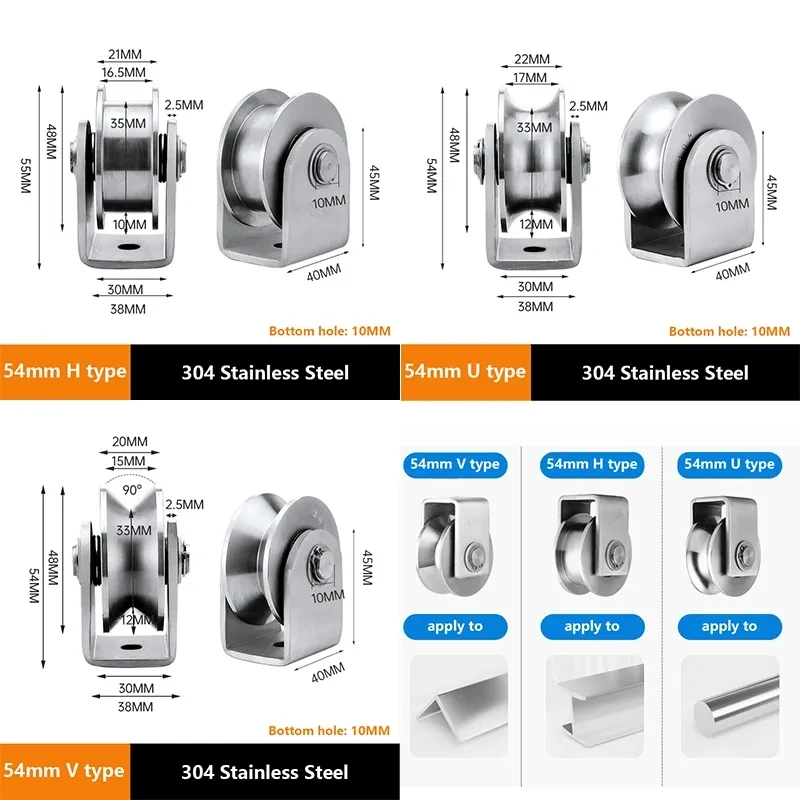 Pulley Block V Heavy Duty Single Wheel Pulley Block Duplex Bearing 304 Stainless Steel Nylon Grooved Wheel Smooth Loading