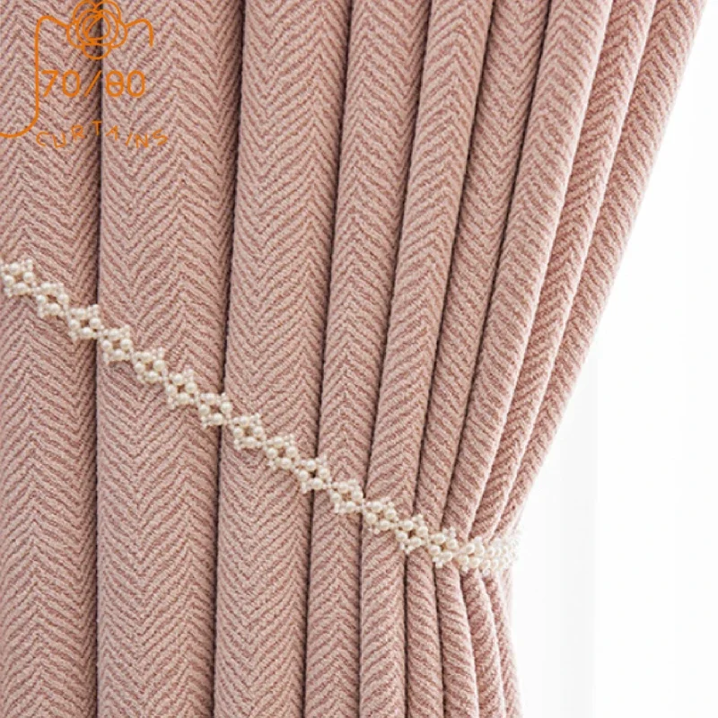 Japanese Herringbone Jacquard Thickened Chenille Shading Curtains for Bedroom Living Room French Window Customized Finished
