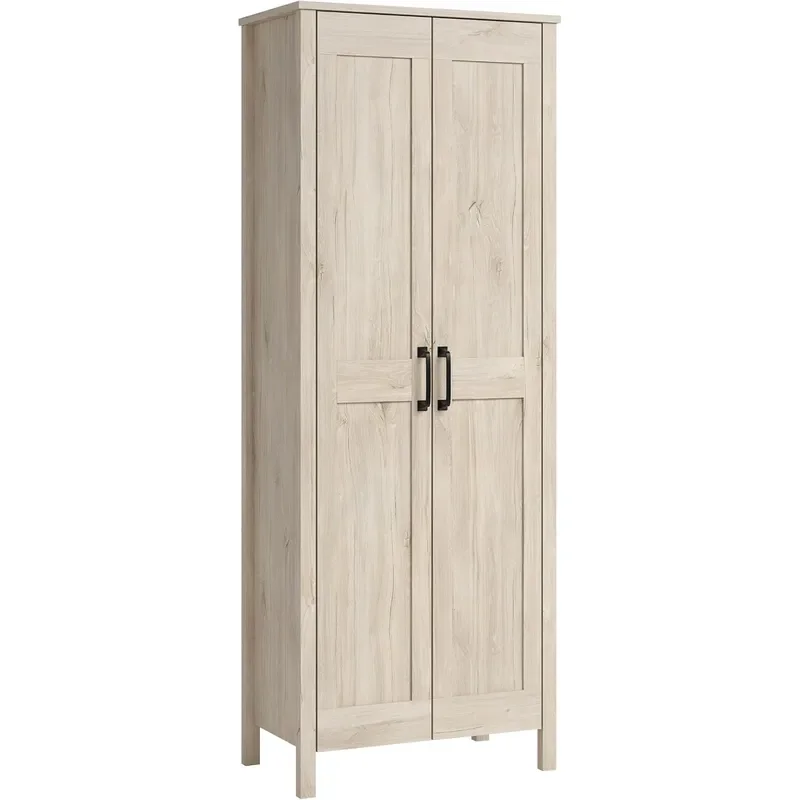 2-Door Storage Cabinet Tall Wooden Organizer in a Chalk Oak Finish