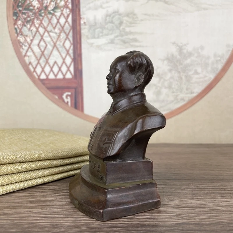 Alloy distressed old Grandpa Mao bust statue, decorative piece for study or office