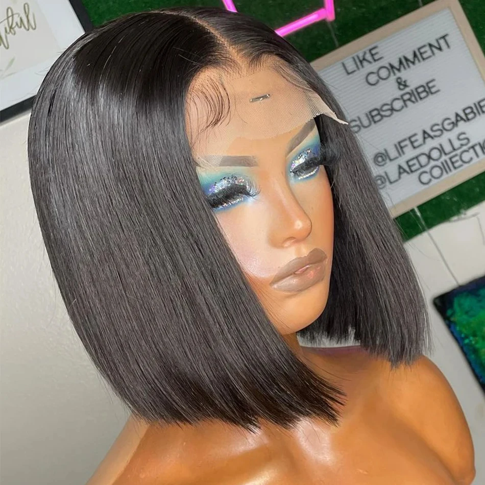 

Bone Straight Lace Front Wig Bob Lace Front Wigs 4x4 Closure Wig Brazilian Short Short Pre Plucked HD Lace Frontal Human Hair