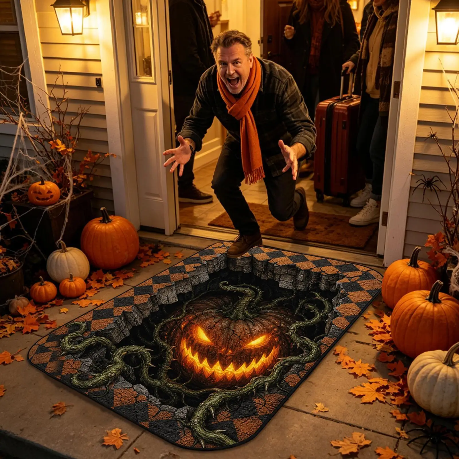 Halloween Carpet Illusion Gothic Soft Non-Slip Holiday Carpet Halloween Optical Illusion Rug For Bathroom Bedroom Living Room