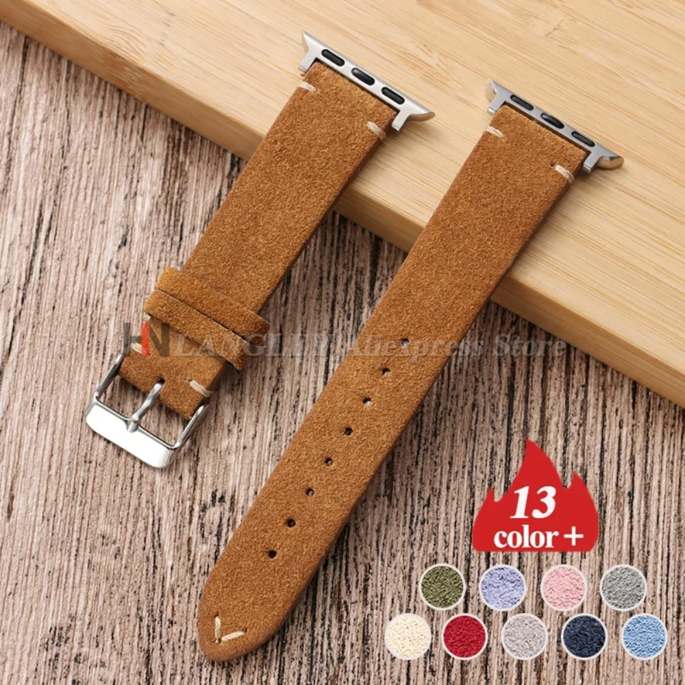 Weiches Wildlederarmband für Apple Watch Band 45 mm 44 mm Ultra2 49 mm Armband für Iwatch Serie 9 8 7 6 5 SE 40 mm 41 mm Handgenähtes Band