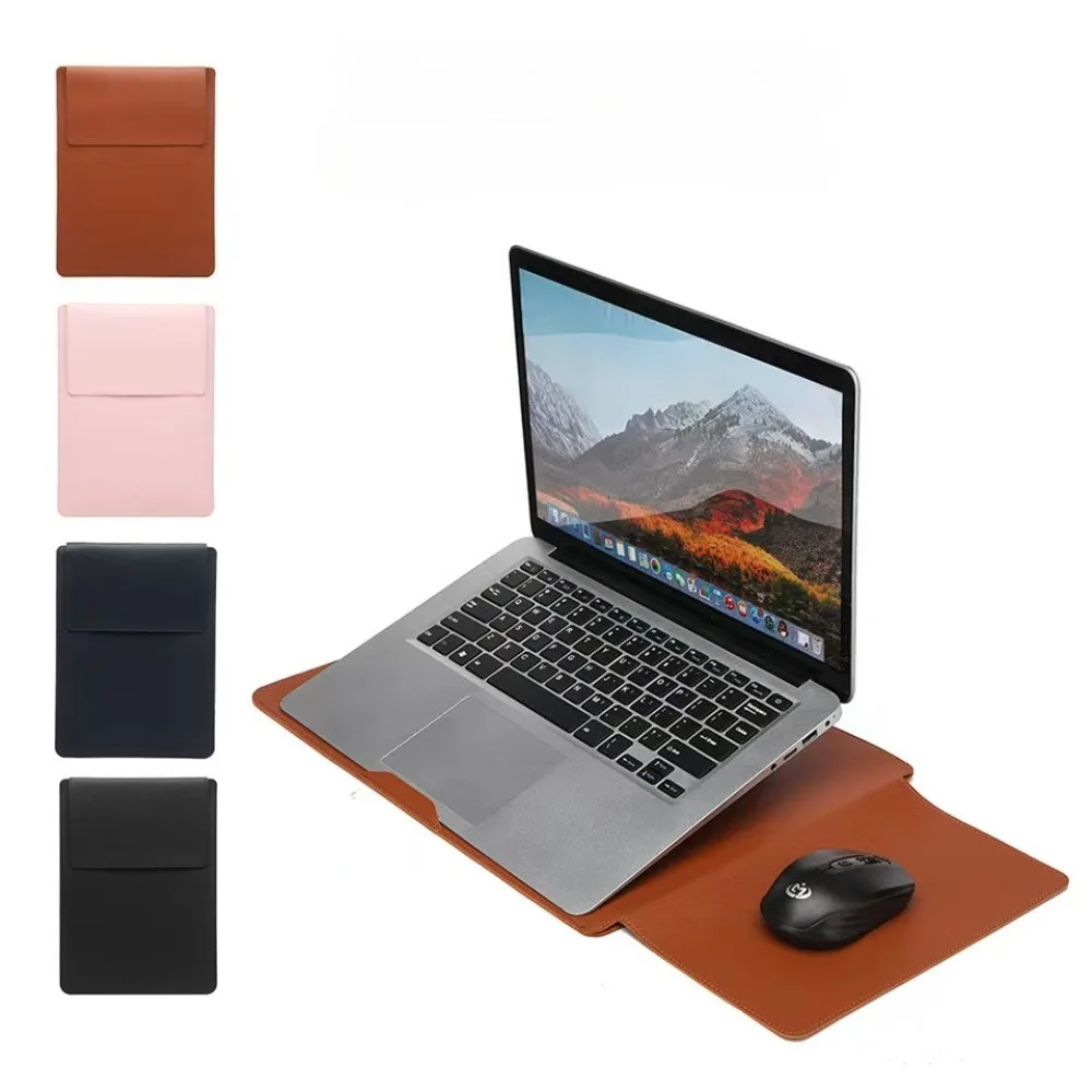 Portable Leather Laptop Sleeve Case Bag for Macbook Air 12 13 14 15 16 Inch M5 M4 M3 M2 Chip Mac Book Pro Adjustable Stand Cover