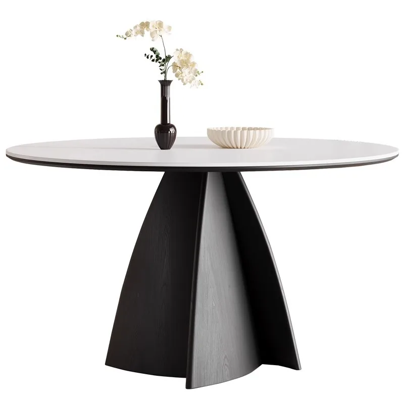 

French antique round solid wood dining table, black American family small apartment Internet celebrity modern simplicity