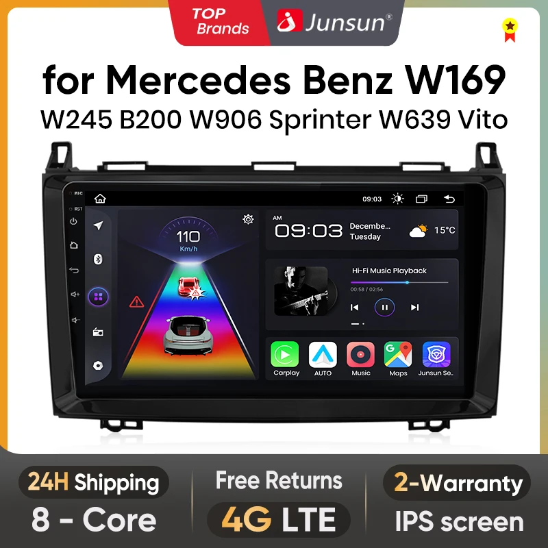 Junsun Car Radio For Mercedes Benz W169 W245 B200 W906 Sprinter W639 Vito wireless CarPlay Android Auto No 2 din 2din DVD