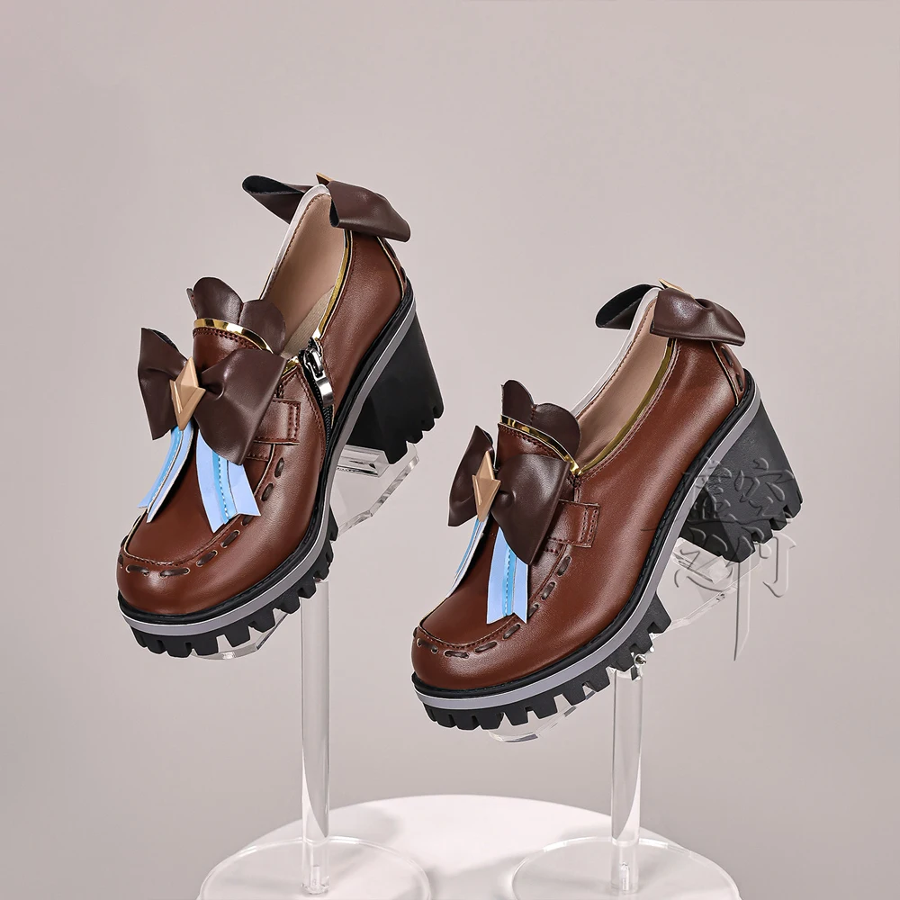 Genshin Impact Charlotte Cosplay Shoes Hurlock Variations Brown Loafers  Lolita Style Block Heel JK Shoes For Women Halloween
