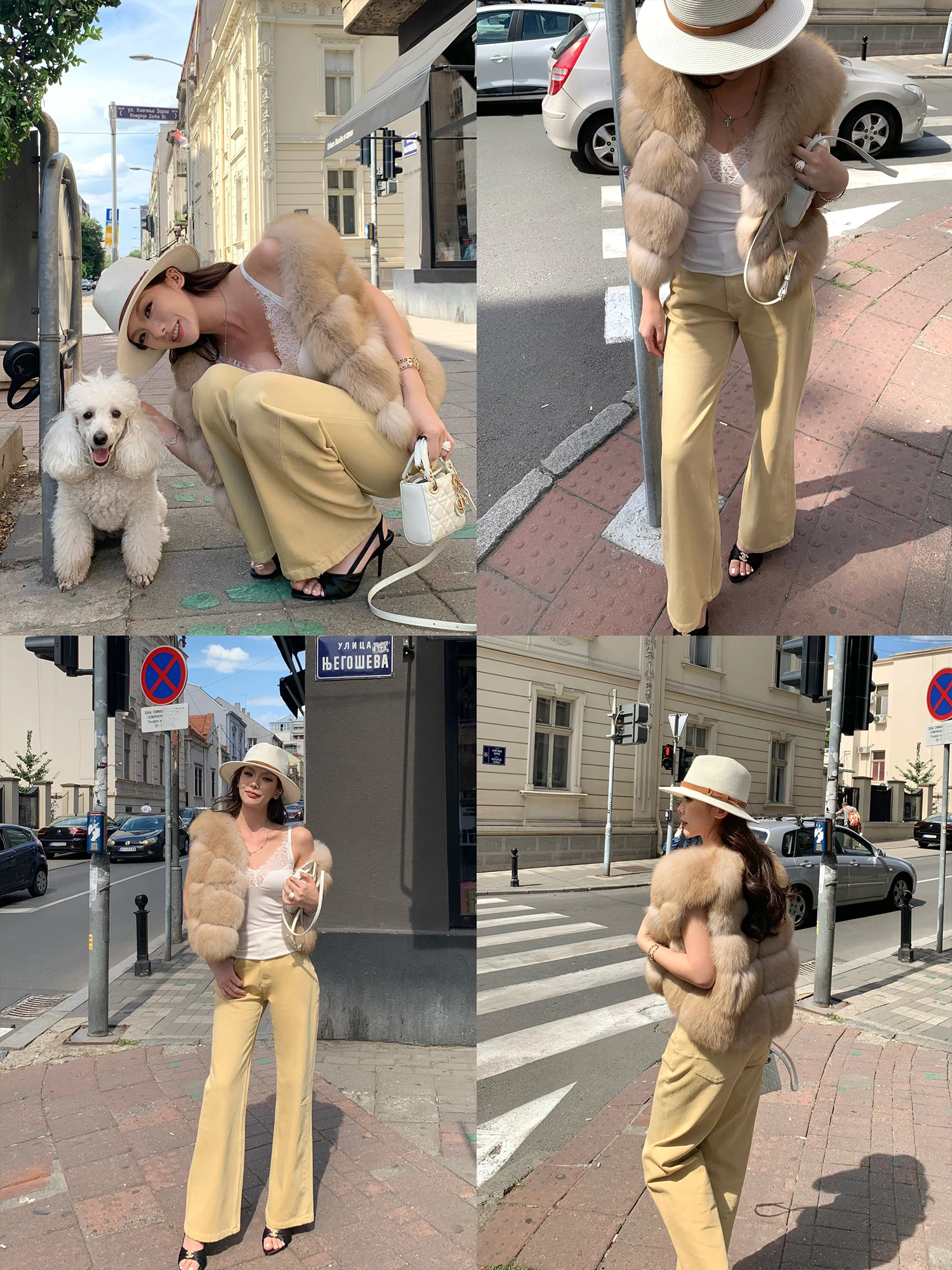 سترة فراء الثعلب المستوردة من Moonlight Milk Fox للنساء، حرفية مرقعة، سترة فرو بياقة فواكه خضراء للنساء