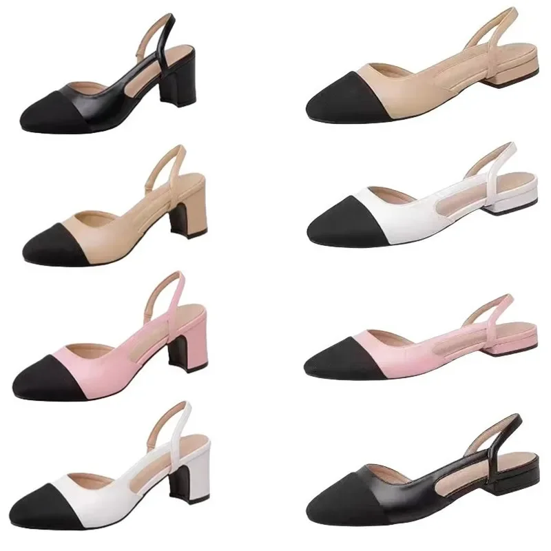 

Single shoes women summer patchwork shallow sandals side cut out stretch back strap slip on slingback sandals
