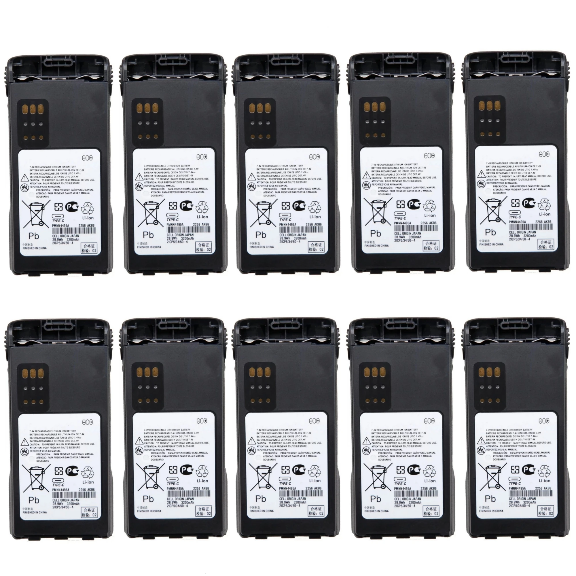 10PCS 7.4V 3200mAh Non-IMPRES Lithium-Ion Type-C Battery for Motorola XTS PR Series XTS2500 XTS1500 PR1500 MT1500 Radios