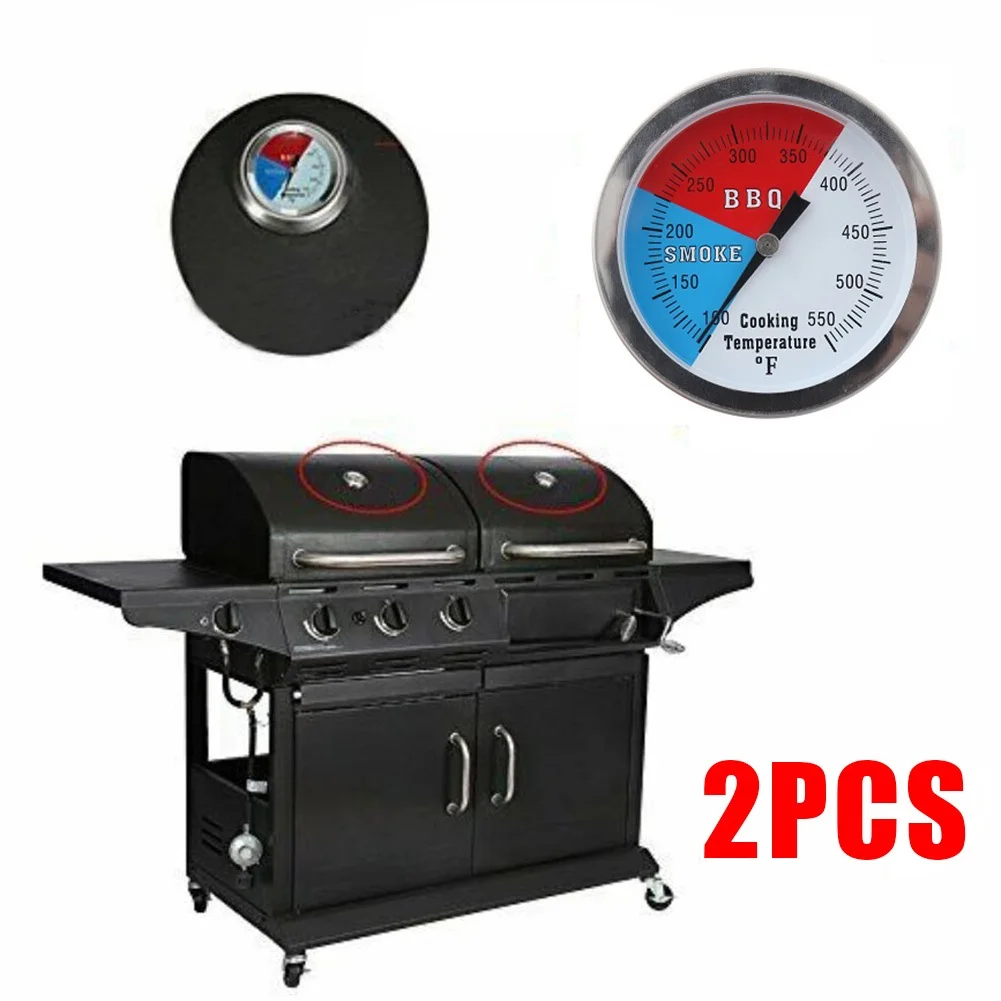 

2 шт. аналоговых термометров для гриля с диапазоном измерения от 100 до 550°F и прочной конструкцией из нержавеющей стали 304