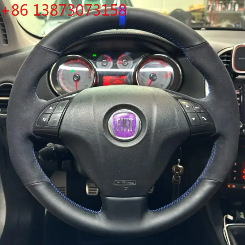 Customized Fully Covered Suede Leather for Fiat Bravo Doblo DIY Car Steering Wheel Cover Braid Leather Accessory