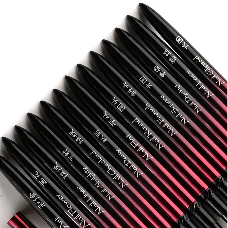 Description Picture 6 of item13Style Black Red Gradient Handle Nail Drawing Brushes For Manicure Lines Painting Gradient UV GEL Extension Builder Drawing Pen