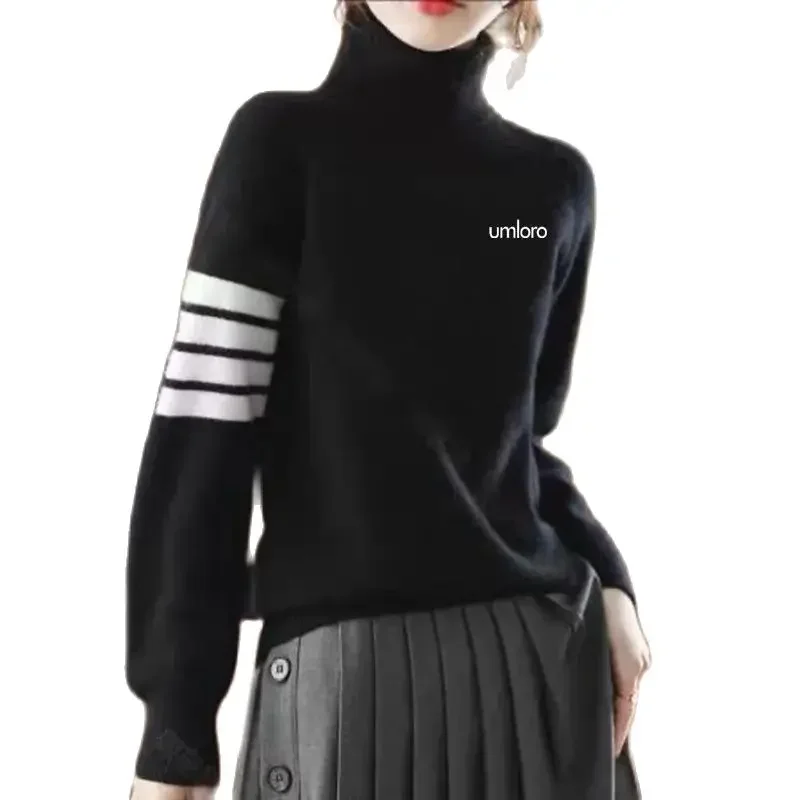 Women Golf Wear 2024 Autumn New Korean Golf Sweater Fashion High Collar Windproof Knit Golf Stripe Luxury Brand Women Blouse