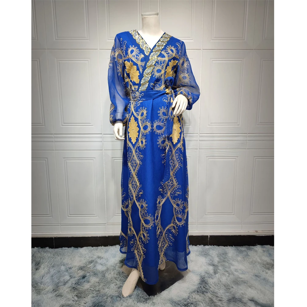 Mesh Embroidery Party Dress for Women 2024 Marocain Kaftan Dubai Abaya Muslim Islamic Clothing Saudi Arabic Robe Eid Jalabiya