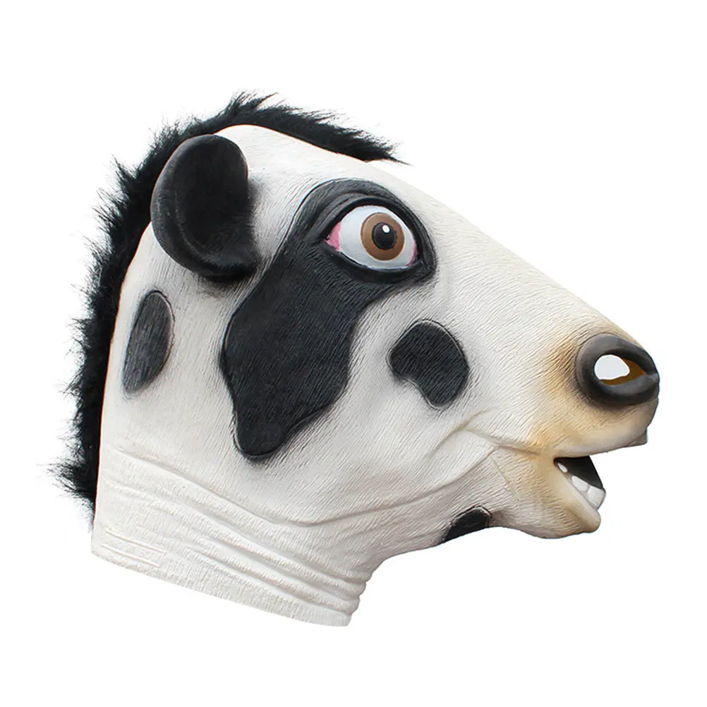 

Забавная маска коровы для Хэллоуина и косплея: дышащая, без запаха, латексная, полноразмерная маска животного, аксессуар для костюма на Хэллоуин