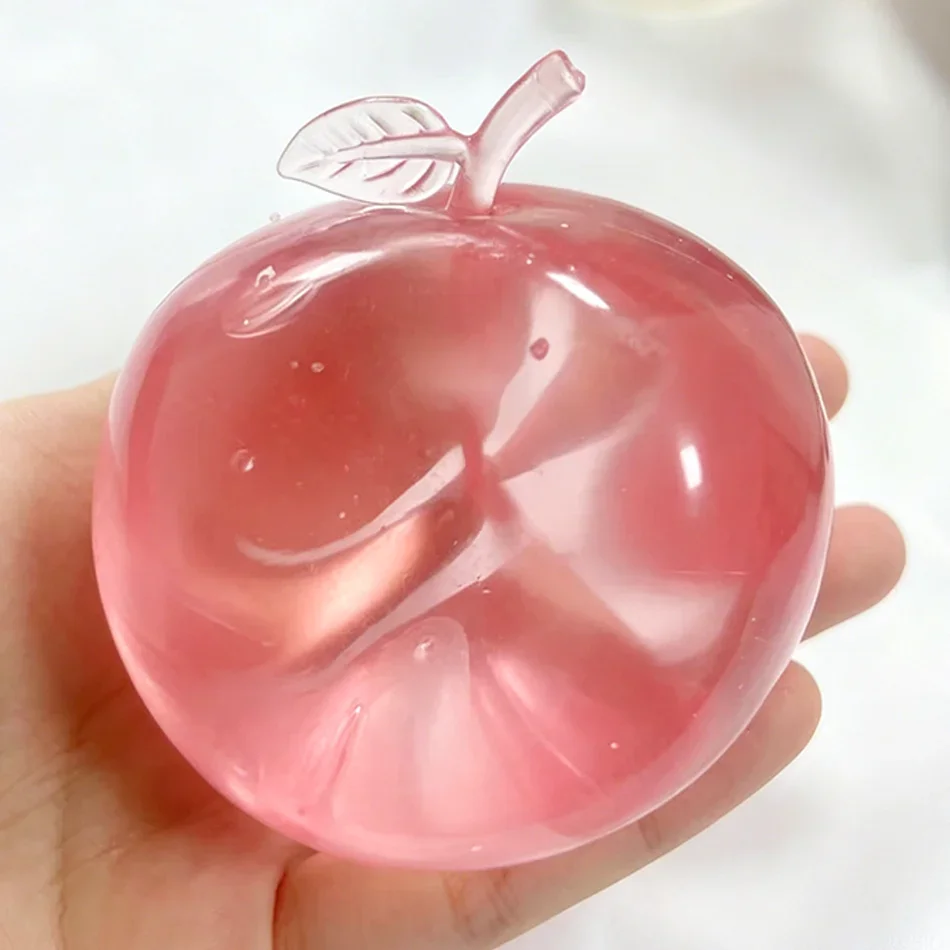 Maltose Pink Apple Squishy Toy Sensory Fidget Toy Soft Transparent Simulated Slow-Rebound Decompress Toy for Daily Relax