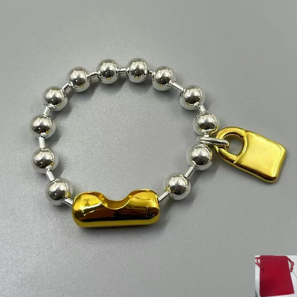 2026 Summer Punk Metallic Gold Silver Geometric Round Bead Padlock Bracelet Jewelry Accessories Neutral Gift