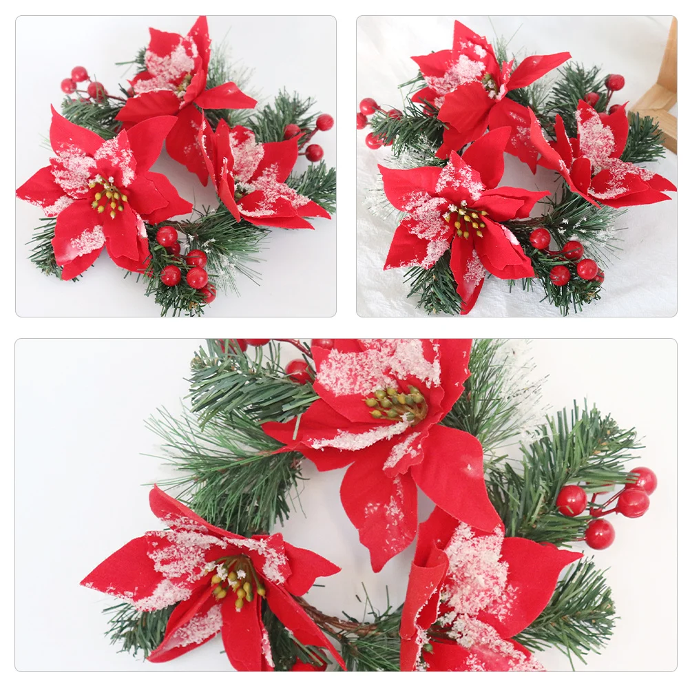 

1pcs Artificial Red Berries Snowy Pine Needle Ring Wreath Decor For Christmas Table Desktop Party Decoration Xmas Wreath
