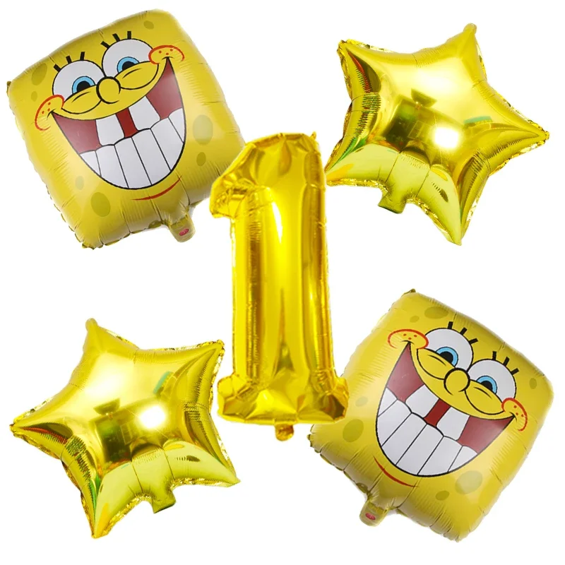 5pcs Cartoon SpongeBob SquarePants expression Balloons 32inch Gold Number Foil Balloon Babyshower Kids Birthday Party Decoration