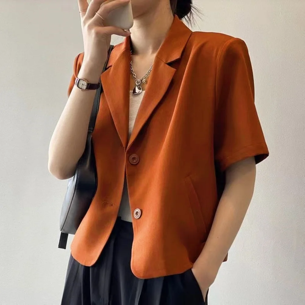 Cienka marynarka z krótkim rękawem Casual Loose Elegant Women Short Jacket Office Lady Solid All-Match Top Coat Korean Loose Small Suit