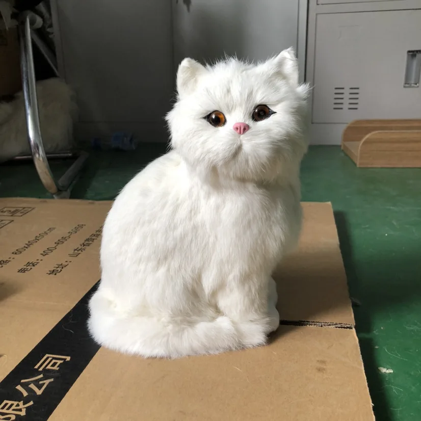 new lovely real life plastic&fur white squating cat model gift about 26x20cm xf2804