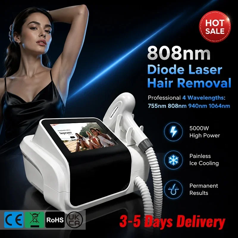 Mini Portable 5000W Four Wavelength Diode Laser Hair Removal Ice Point No Pain Permanent Hair Remover Salon Beauty Spanish