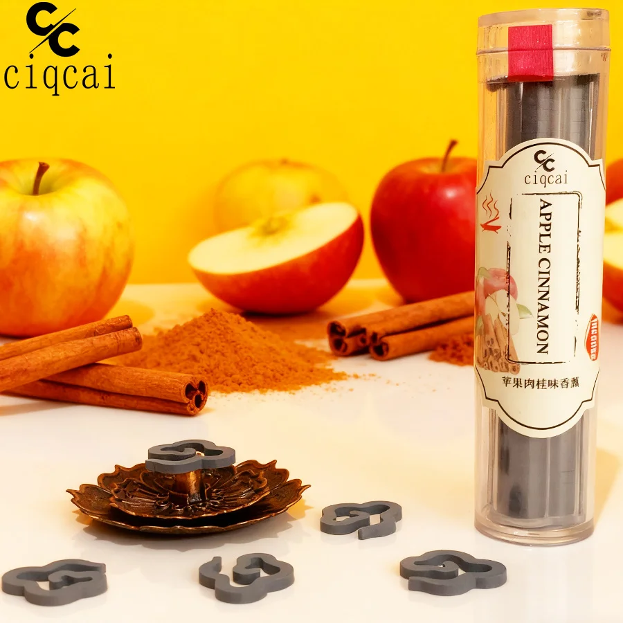 Palitos de incienso clásicos de alta calidad con sabor a manzana y canela, incienso en espiral hecho a mano, sin polvo pegajoso, se disuelve en agua, tiene un aroma rico y natural, 42 palos/botella, embalaje portátil, conveniente para transportar, adecuado para uso doméstico y al aire libre