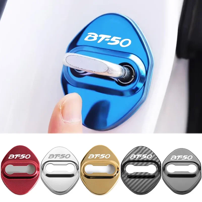 4PCS for Mazda BT50 Logo Car Door Lock Buckle Cover Stickers Anti-rust Styling Stainless Steel Protective Case Accessories