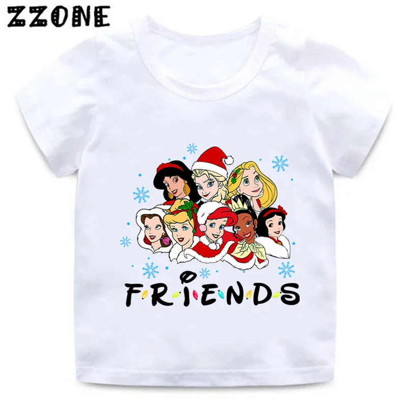 Merry Christmas Disney Princess Elsa Ariel Print Cute Kids T-Shirts Girls Clothes Baby Boys T shirt Summer Children Tops,ooo5913