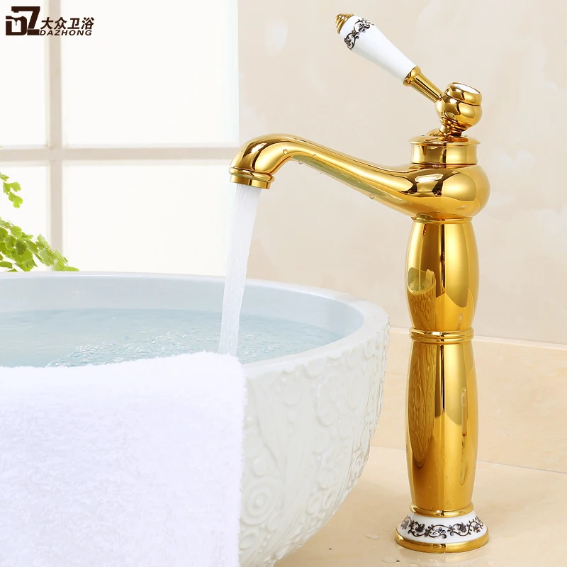 

European-style all-copper antique counter basin hot and cold faucet single-hole heightening washbasin retro faucet