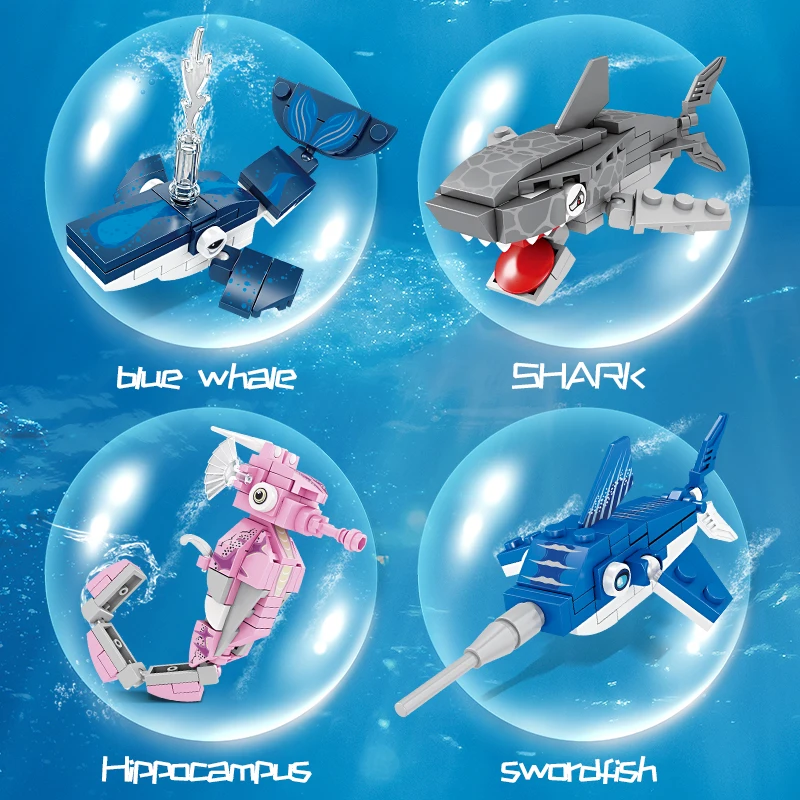 Ocean World Series Mini Model Building Blocks Aquarium Sea Turtle Shark Blue Whale Assembly Bricks Toys Children Christmas Gifts