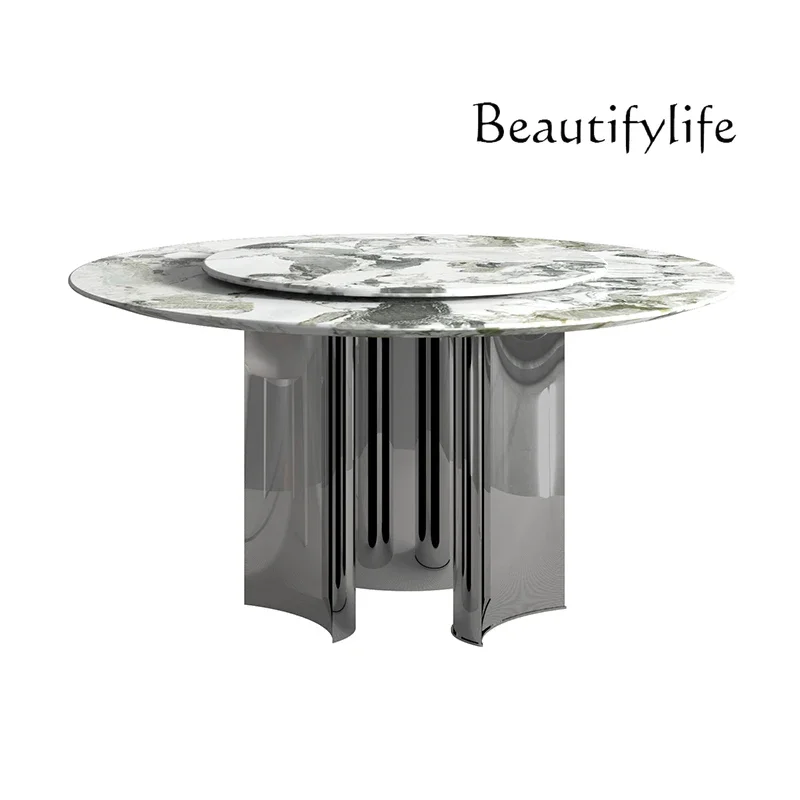 N40 Natural luxury stone cold jadeite marble dining table round dining table light luxury high-end villa dining table