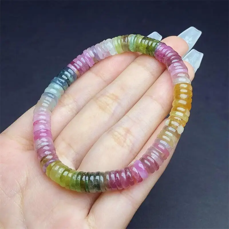 Natural Tourmaline Bracelet Crystal Yoga Reiki Healing Fengshui Stone Stretch Bangles Female Gift 1PCS