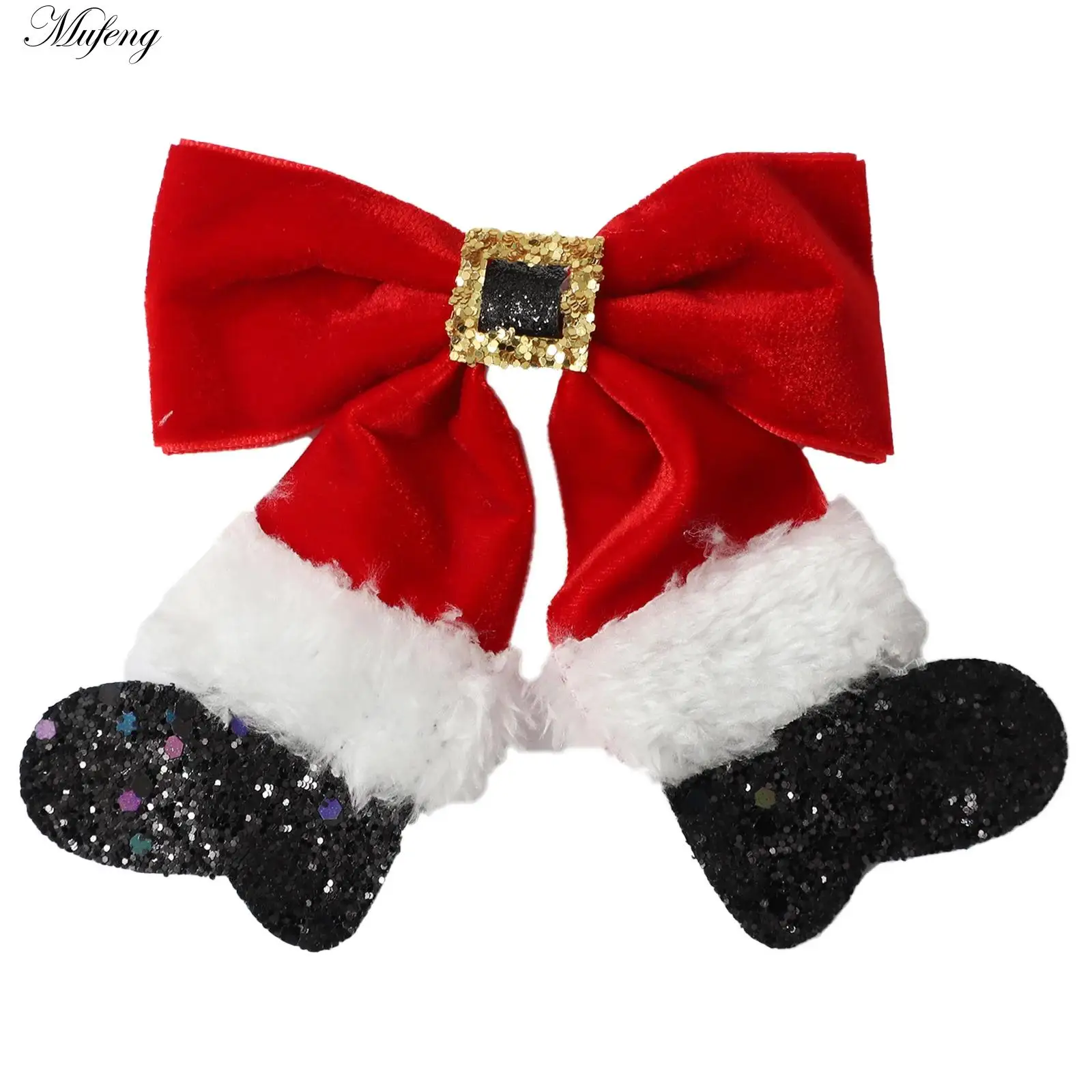 

Блестящие рождественские заколки для волос для девочек, блестящие заколки с бантом и блестками, мини-рождественские чулки, заколки, заколки, аксессуары для волос, подарки