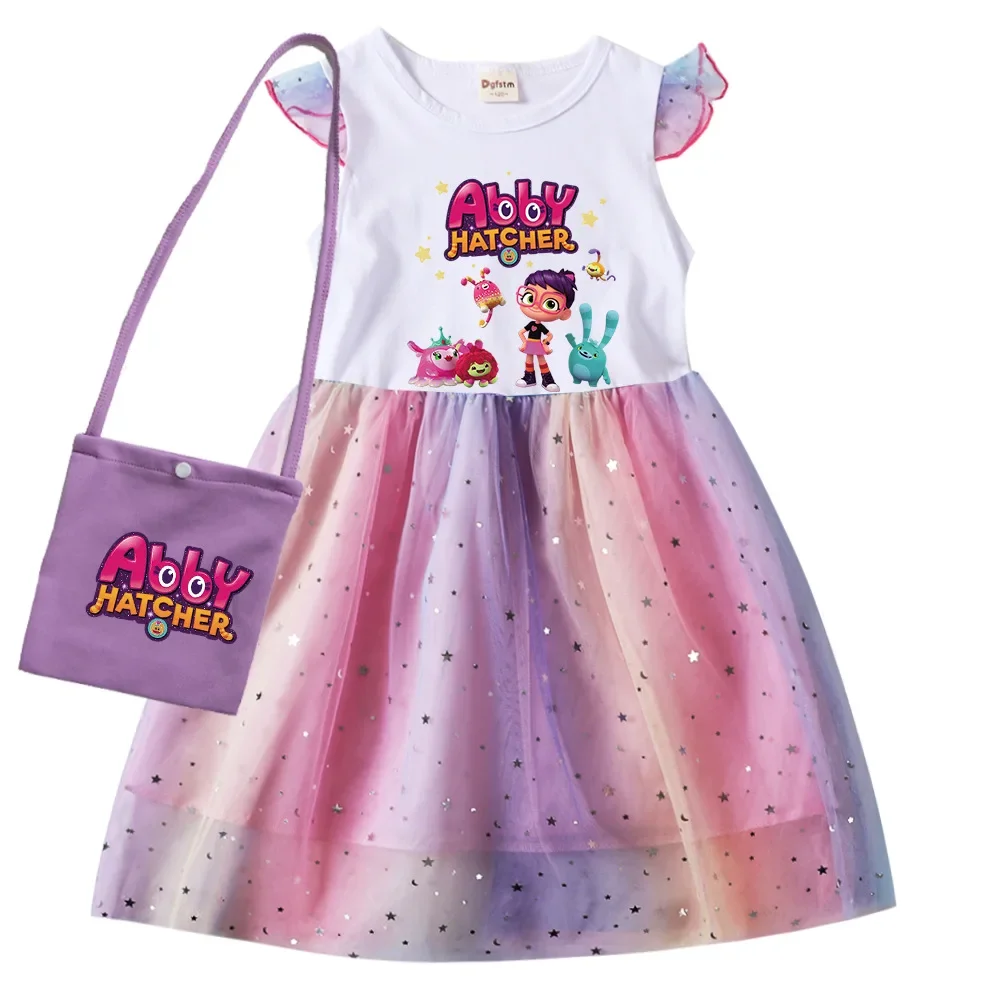 

Summer Abby Hatcher Clothes Baby Girls Princess Dresses with Small Bag 2pcs Set Kids Short Sleeves Wedding Birthday Party Dress