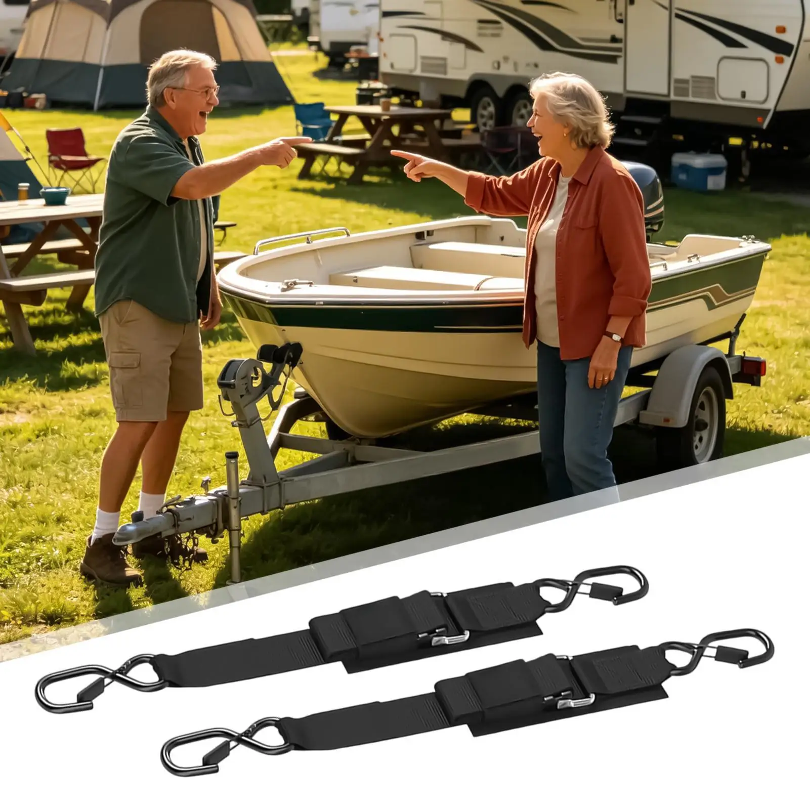 2pcs Adjustable Boat Tie Down Straps Safety Buckle System With Storage Bag For Truck Motorcycle Pontoon Kayak Car Roof Marine
