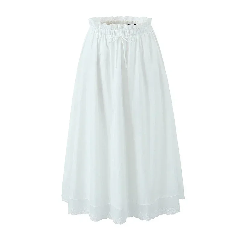 

Suninheart 2023 Women Summer Bow Tied Midi Skirt Vintage Elastic High Waist White Skirts Streetwear Casual Women's Clothing